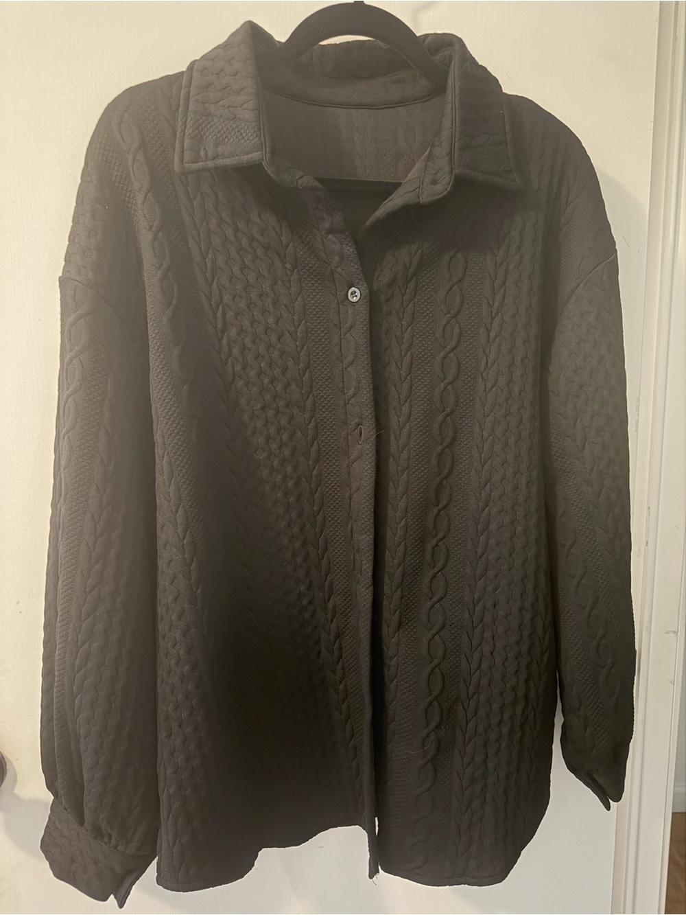 Classic Black Cable-Knit Look Button-Front Women’s Jacket